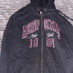 Aeropostale Black Jacket with Burgundy Details